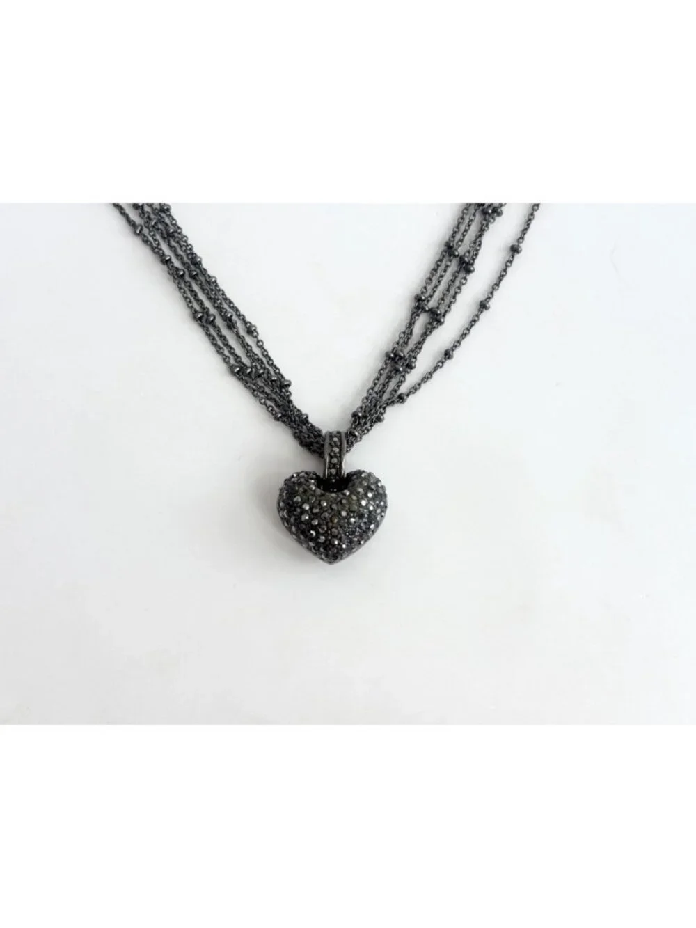 Marcasite Heart Art Nouveau Sterling Silver 925 Vintage Pendant Necklace - 17